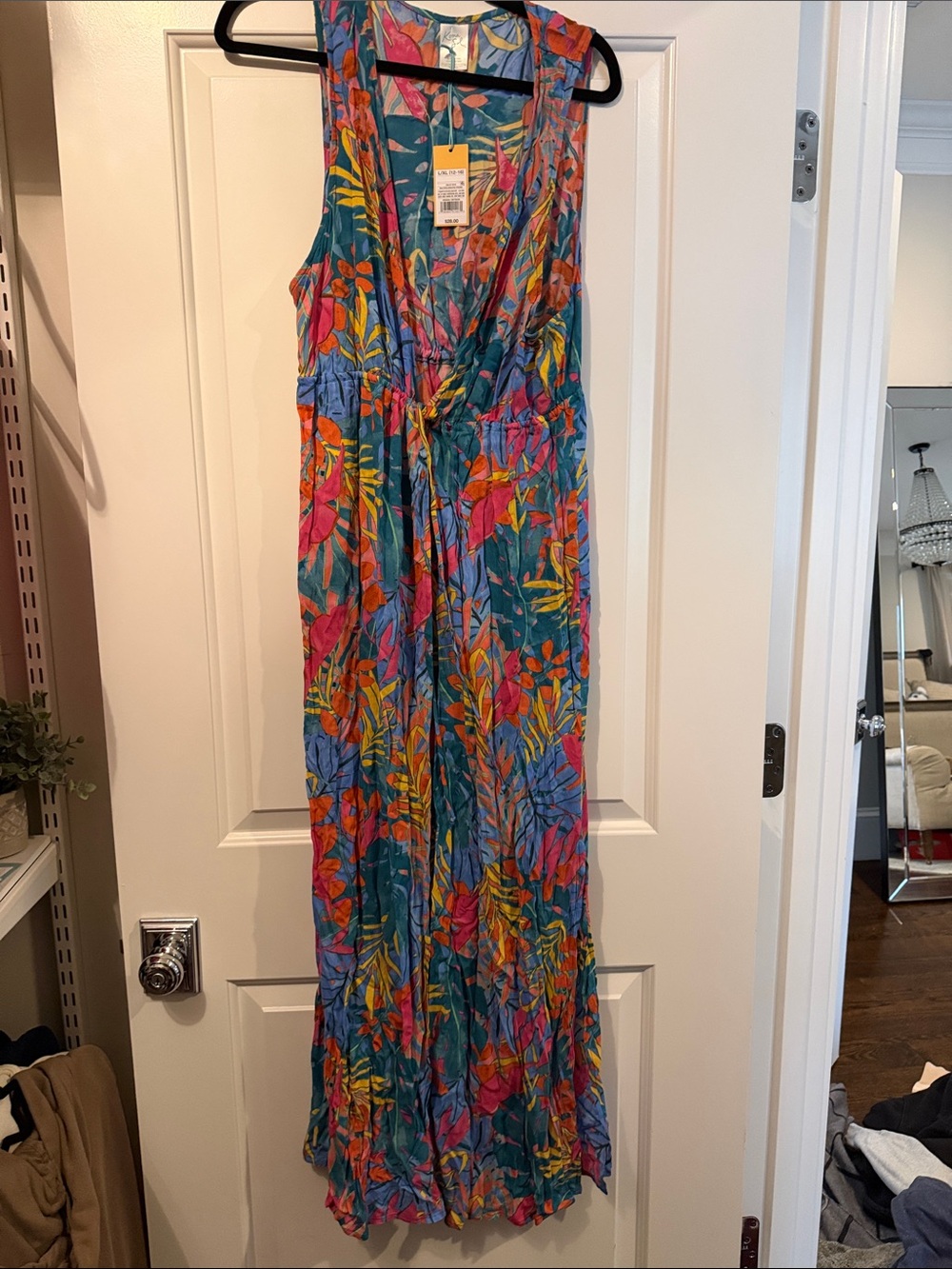 Kona Sol Teal Floral Maxi Dress with Pink, Orange & Yellow Accents